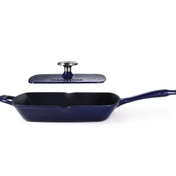 Bestow 11 Inch Enameled Cast-Iron Grill Pan with Press