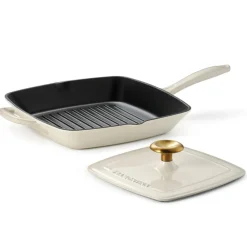 Bestow 11 Inch Enameled Cast-Iron Grill Pan with Press