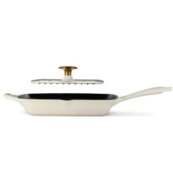 Bestow 11 Inch Enameled Cast-Iron Grill Pan with Press
