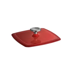 Bestow 11 in Enameled Cast-Iron Grill Pan with Press - Gradated Red