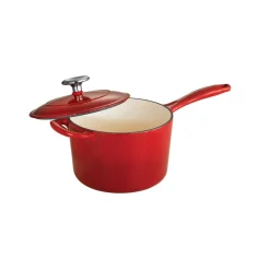 Bestow 2.5 Qt Enameled Cast-Iron Covered Sauce Pan - Gradated Red