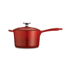 Bestow 2.5 Qt Enameled Cast-Iron Covered Sauce Pan - Gradated Red