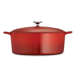 Bestow 7 Qt Enameled Cast-Iron Covered Oval Dutch Oven - Gradated Red