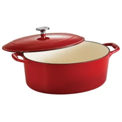 Bestow 7 Qt Enameled Cast-Iron Covered Oval Dutch Oven - Gradated Red