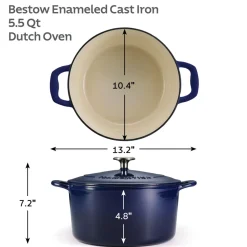Bestow 5.5 Quart Enameled Cast Iron Covered Round Dutch Oven
