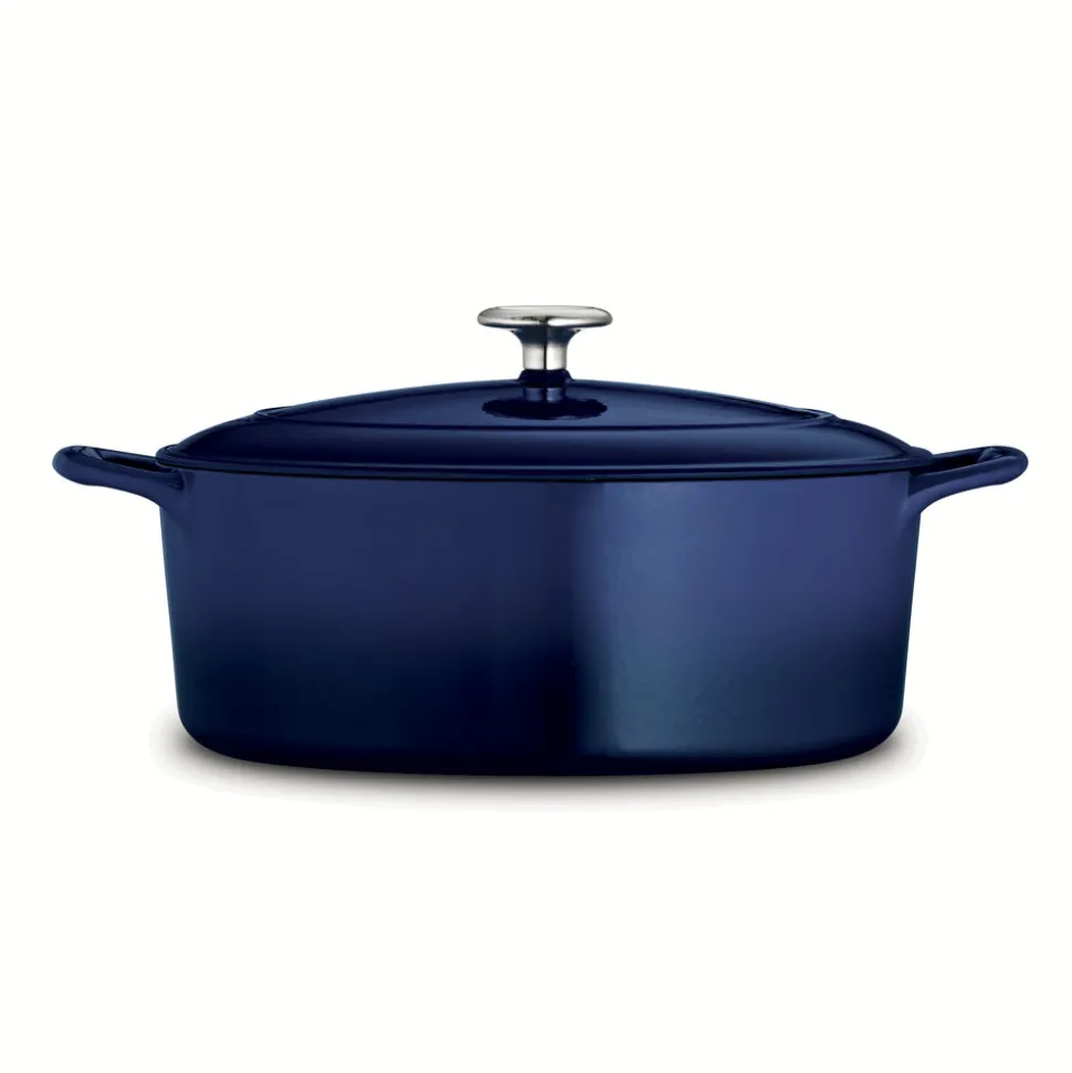 Bestow 5.5 Quart Enameled Cast-Iron Covered Oval Dutch Oven - Gradated Cobalt