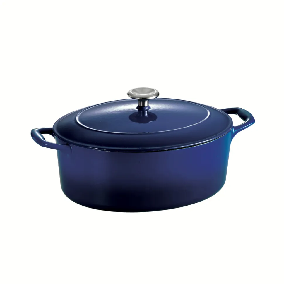Bestow 5.5 Quart Enameled Cast-Iron Covered Oval Dutch Oven - Gradated Cobalt