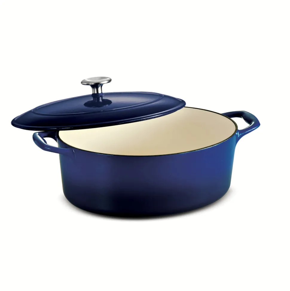 Bestow 5.5 Quart Enameled Cast-Iron Covered Oval Dutch Oven - Gradated Cobalt
