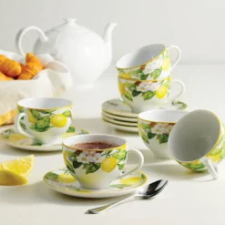 Carmen 8.5 ounce Tea Cup and Saucer 6 Piece Set