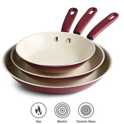Ceramaware 3 Pack Ceramic Nonstick Fry Pan Set, 8 Inch, 9.5 Inch & 11 Inch