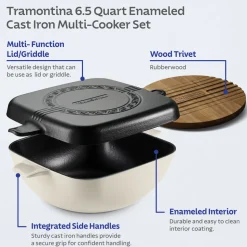 Cultura 6.5 Quart Enameled Cast Iron Multi-Cooker with Reversible Lid