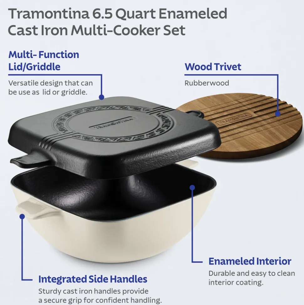 Cultura 6.5 Quart Enameled Cast Iron Multi-Cooker with Reversible Lid
