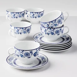 Dulce 8.5 ounce Tea Cup and Saucer 6 Piece Set