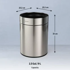 2.38 Gallon Stainless Steel Round Open Top Bin