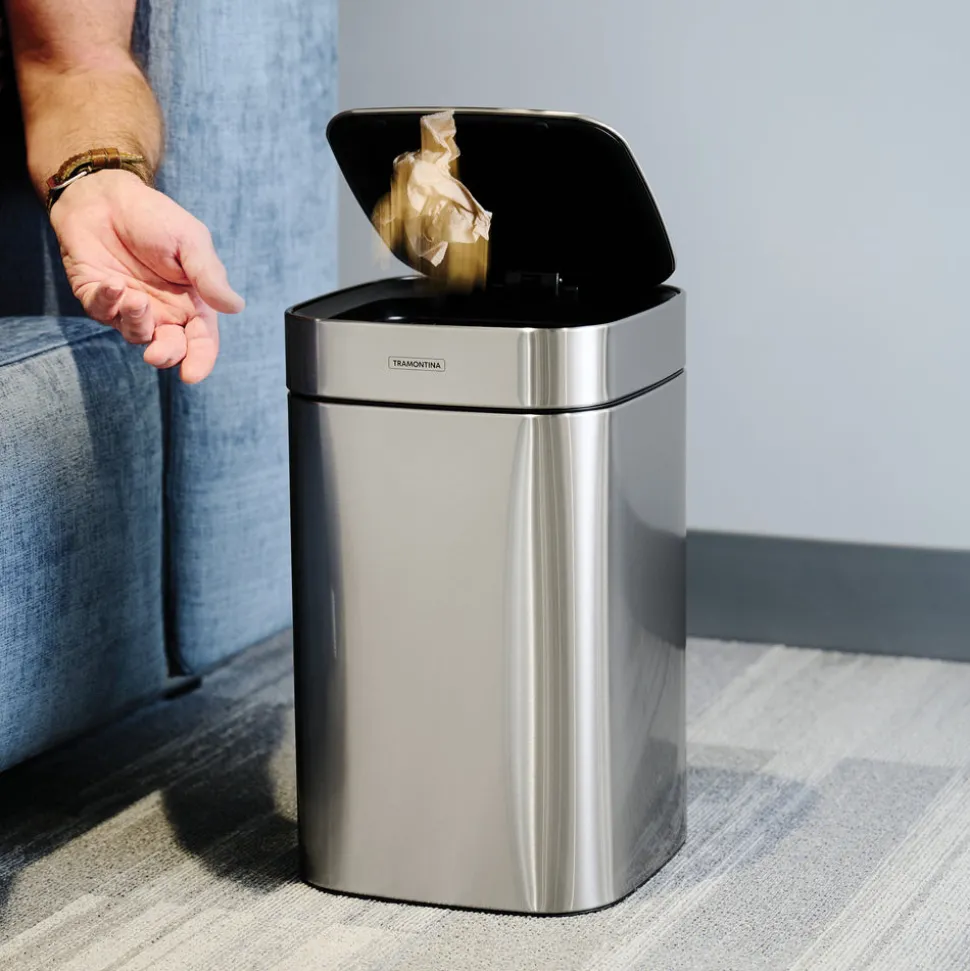 3.17 Gallon Stainless Steel Square Sensor Bin with SS Capped Lid
