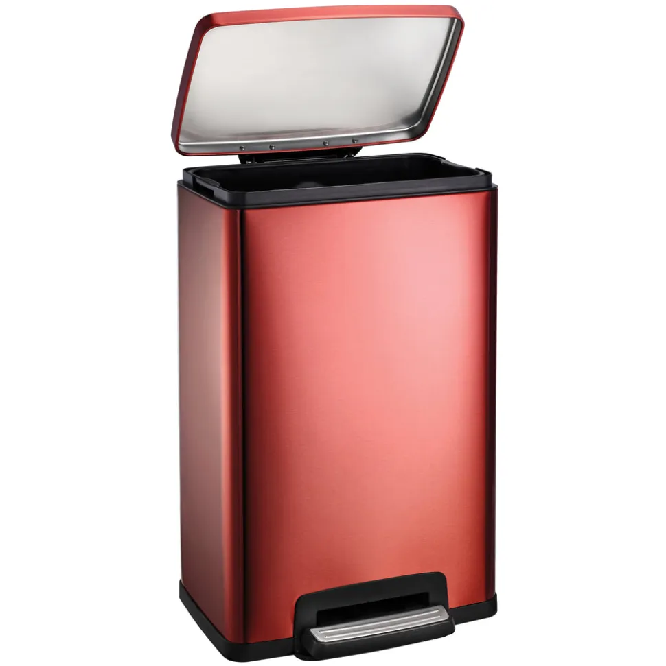 13 Gallon Stainless Steel Step Can with Soft Closing Lid - Red