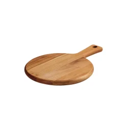 13.25 Inch x 9 Inch Teak Wood Round Cutting Board with Handle