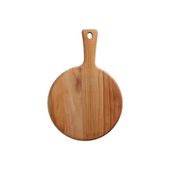 13.25 Inch x 9 Inch Teak Wood Round Cutting Board with Handle