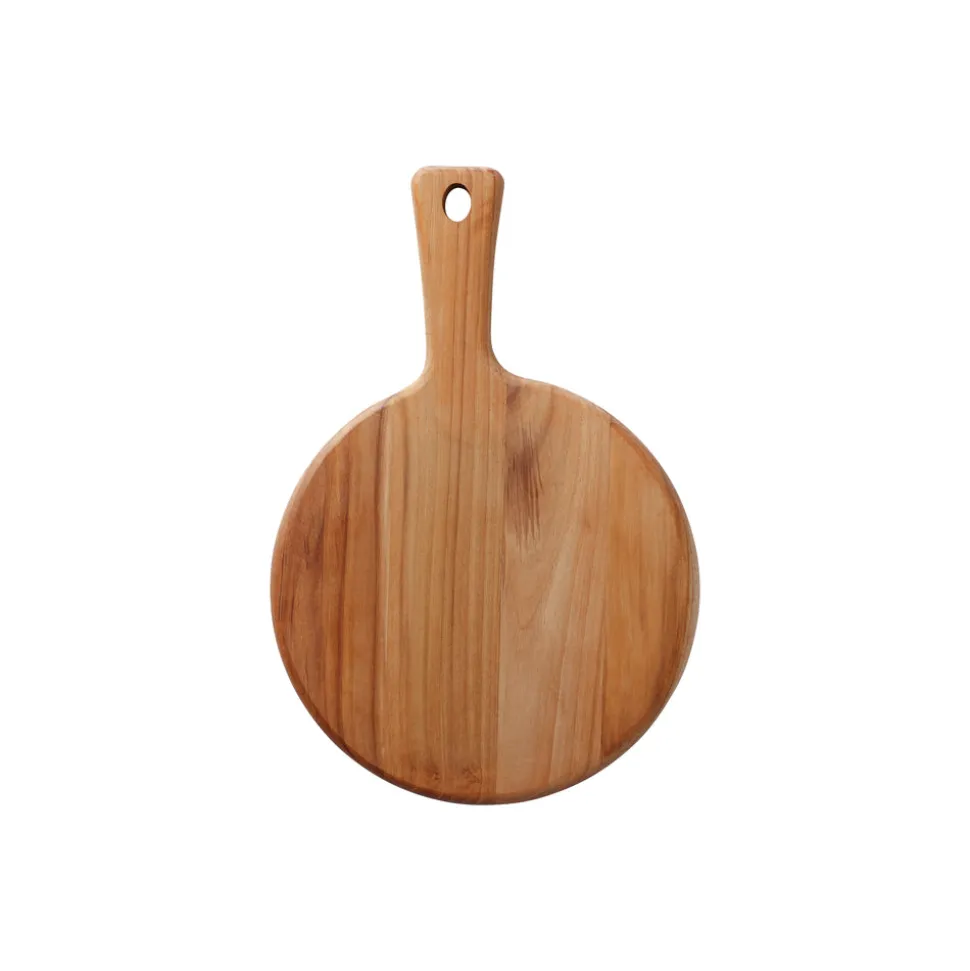13.25 Inch x 9 Inch Teak Wood Round Cutting Board with Handle