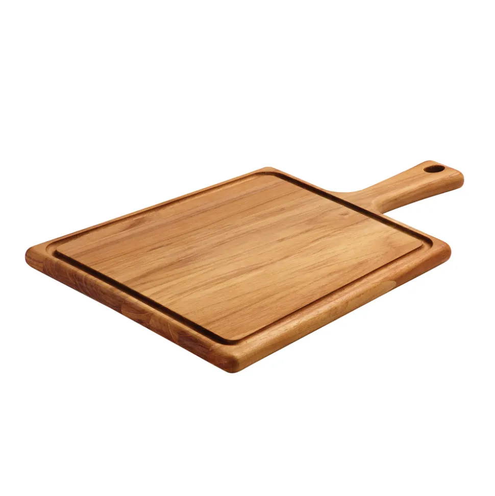 15.75 in x 10.5 in Teak Wood Rectangle Cutting Board with Handle & Groove