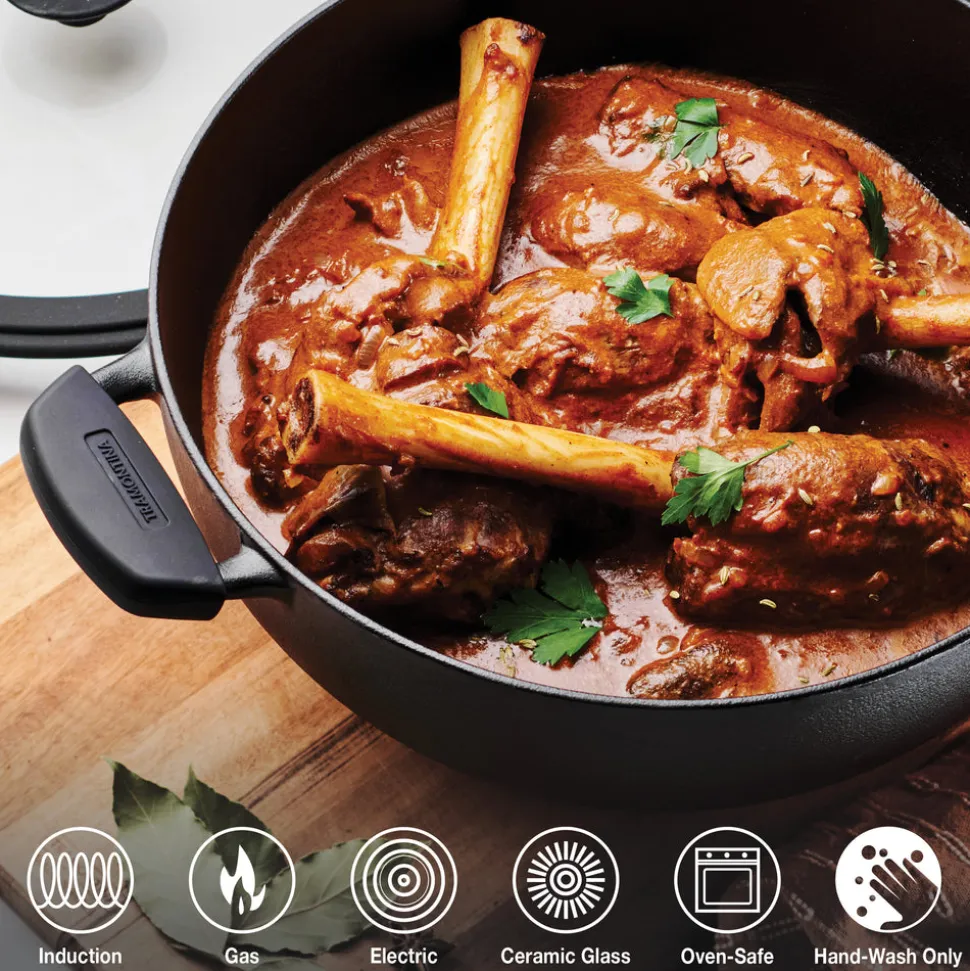 3 Piece Cast Iron 7 Quart Deep Kadai & Flat Tawa Cookware Set