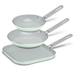 3-Piece Ceramic Fry Pan & Griddle Set – Mint