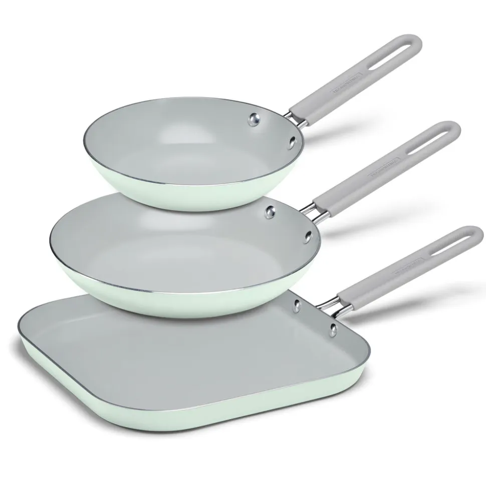 3-Piece Ceramic Fry Pan & Griddle Set – Mint