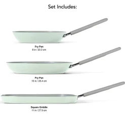 3-Piece Ceramic Fry Pan & Griddle Set – Mint