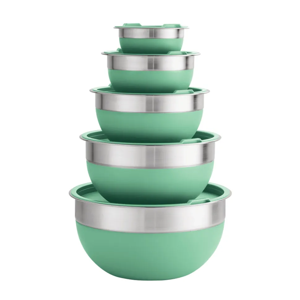 10 Piece Covered Stainless Steel and Silicone Mixing Bowl Set