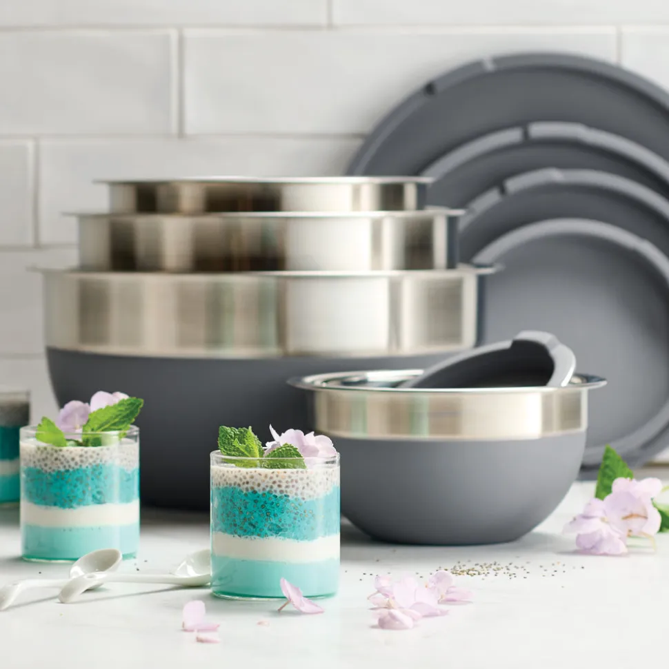 10 Piece Covered Stainless Steel and Silicone Mixing Bowl Set
