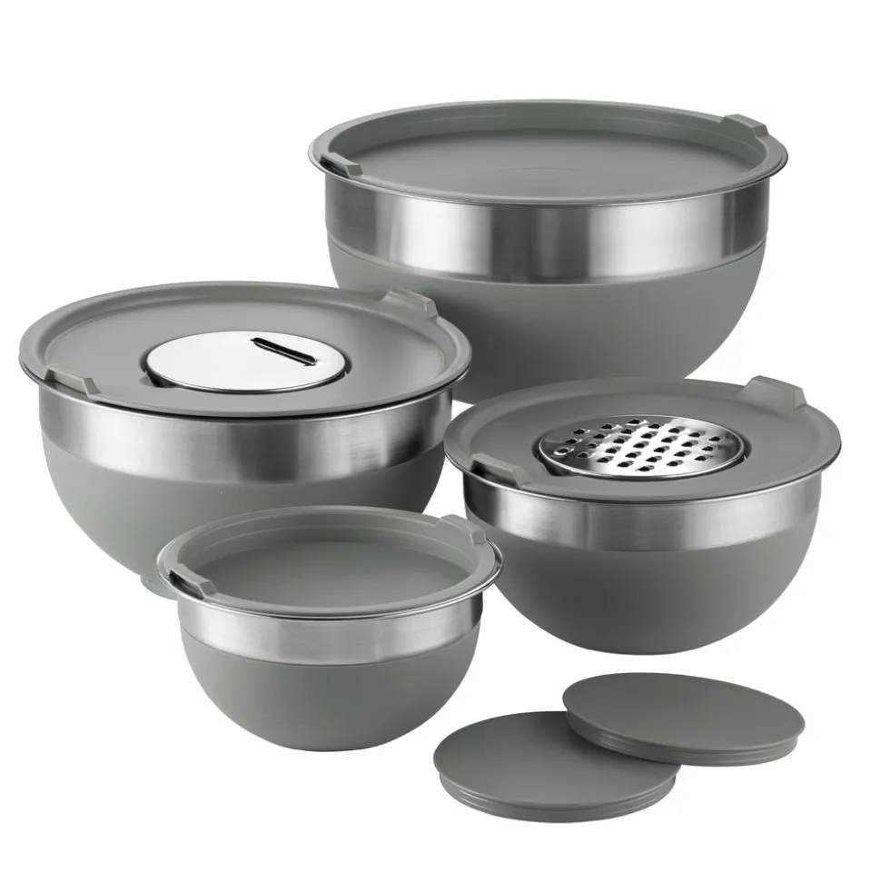 10 Piece Covered Stainless Steel and Silicone Mixing Bowl Set with Grating Tools