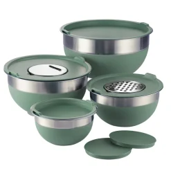 10 Piece Covered Stainless Steel and Silicone Mixing Bowl Set with Grating Tools