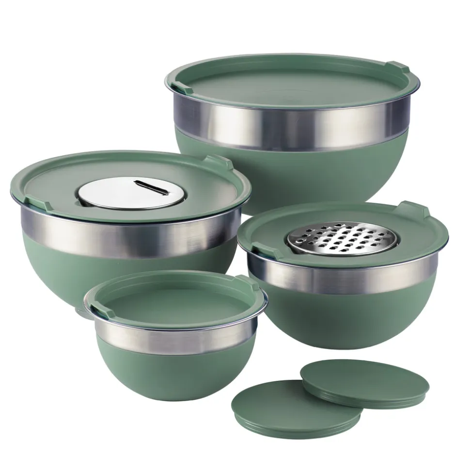 10 Piece Covered Stainless Steel and Silicone Mixing Bowl Set with Grating Tools
