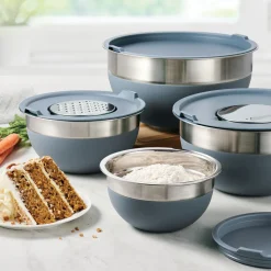 10 Piece Covered Stainless Steel and Silicone Mixing Bowl Set with Grating Tools