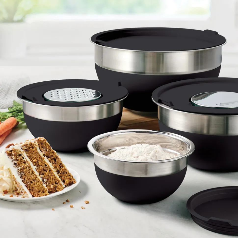 10 Piece Covered Stainless Steel and Silicone Mixing Bowl Set with Grating Tools