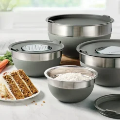 10 Piece Covered Stainless Steel and Silicone Mixing Bowl Set with Grating Tools