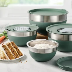 10 Piece Covered Stainless Steel and Silicone Mixing Bowl Set with Grating Tools