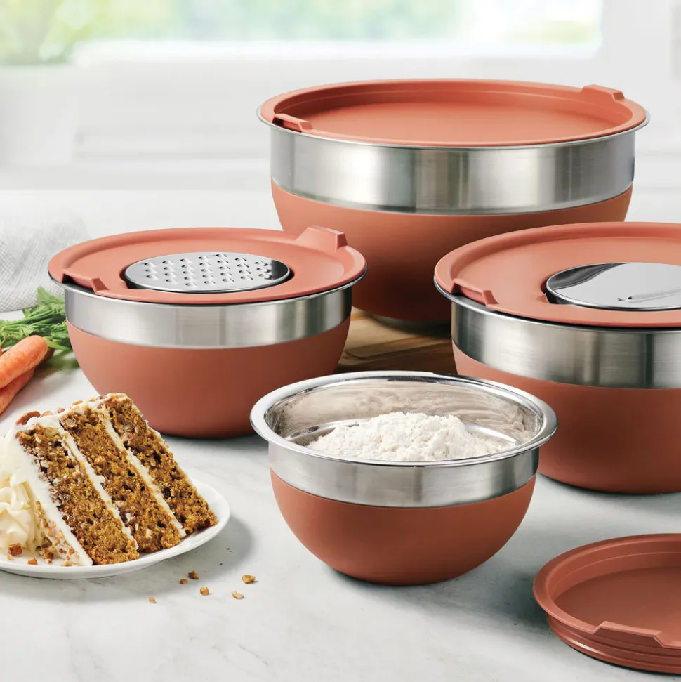 10 Piece Covered Stainless Steel and Silicone Mixing Bowl Set with Grating Tools