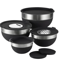 10 Piece Covered Stainless Steel and Silicone Mixing Bowl Set with Grating Tools