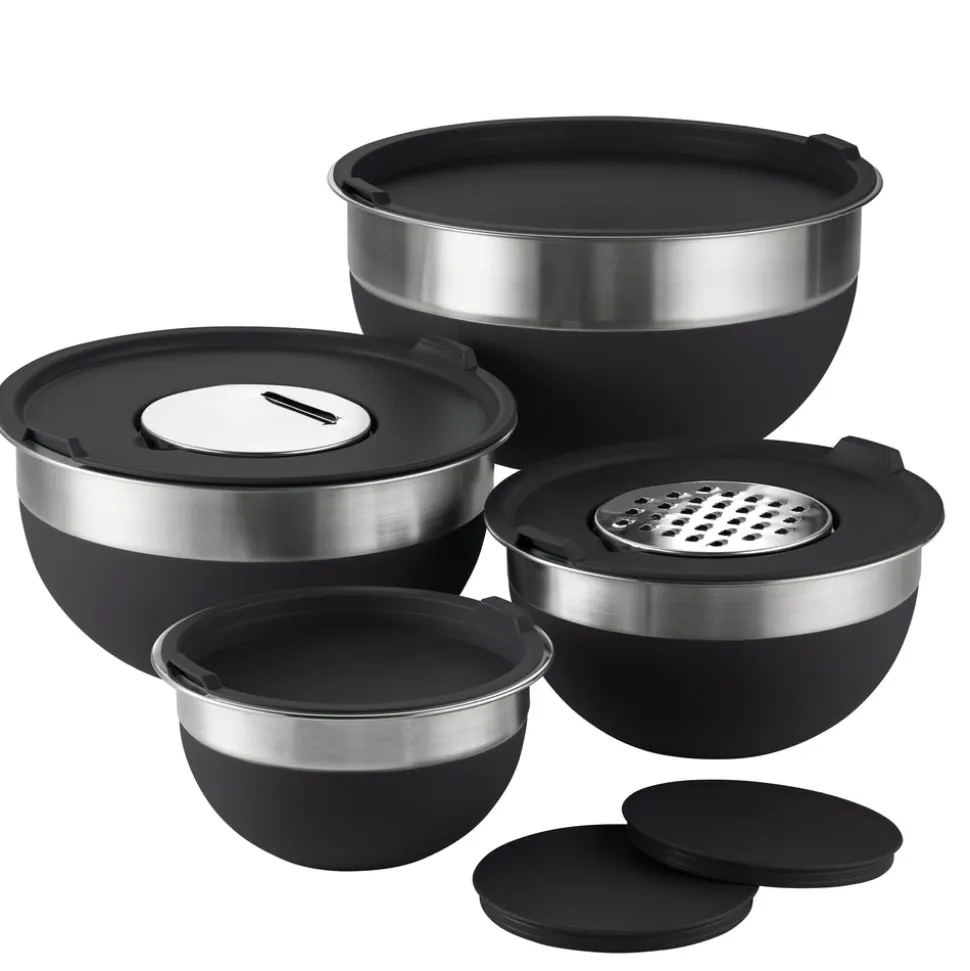 10 Piece Covered Stainless Steel and Silicone Mixing Bowl Set with Grating Tools