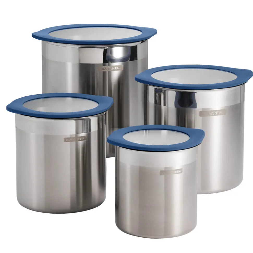 4 Piece Stainless Steel Canister Set - Blue
