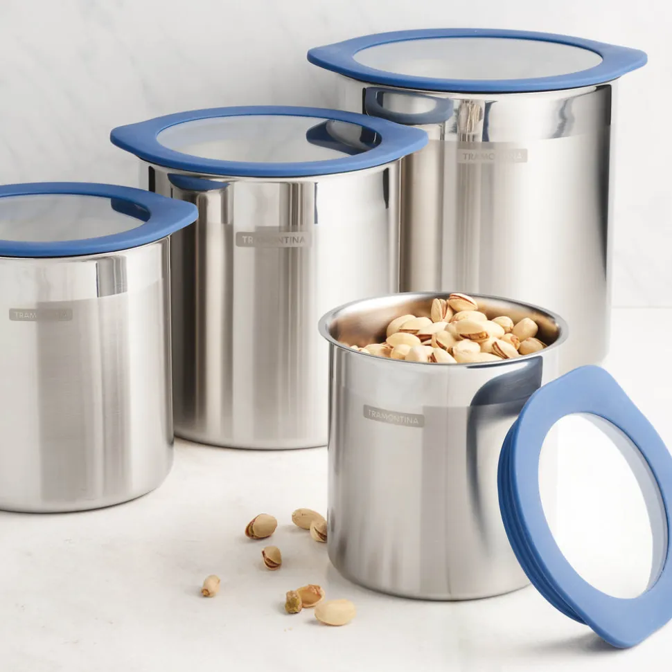 4 Piece Stainless Steel Canister Set - Blue