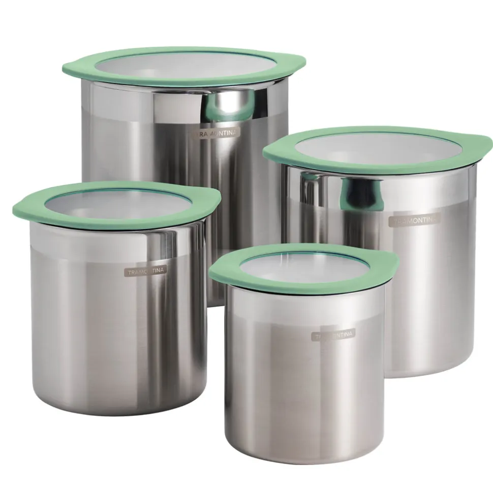 4 Piece Stainless Steel Canister Set - Mint Green