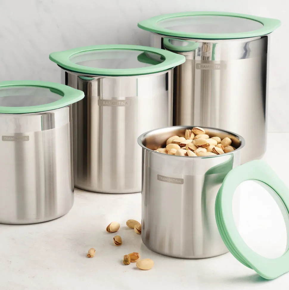 4 Piece Stainless Steel Canister Set - Mint Green