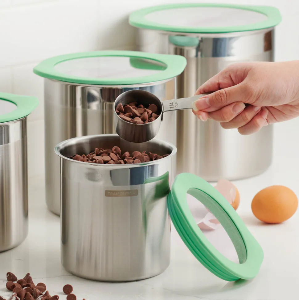 4 Piece Stainless Steel Canister Set - Mint Green