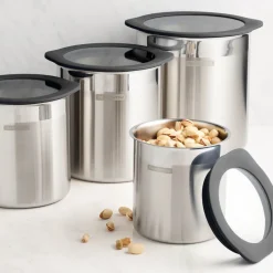 4 Piece Stainless Steel Canister Set - Black