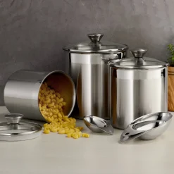 6 Piece Stainless Steel Covered Canister and Scoop Set