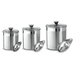 6 Piece Stainless Steel Covered Canister and Scoop Set