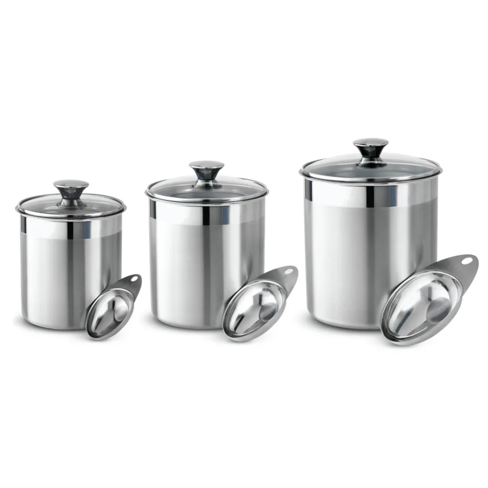 6 Piece Stainless Steel Covered Canister and Scoop Set