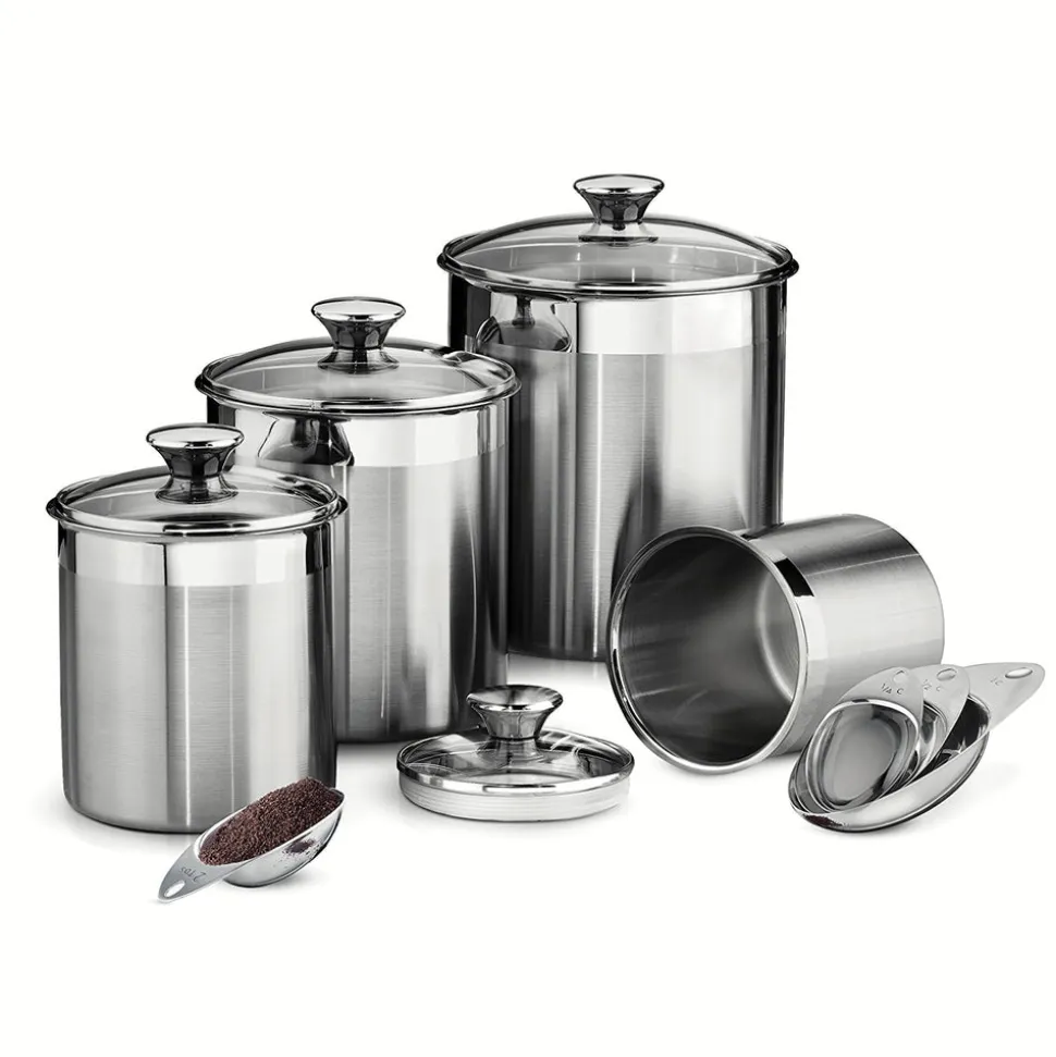 8 Piece Stainless Steel Covered Canister and Scoop Set